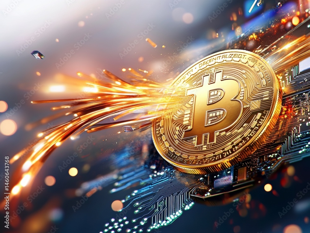 Fototapeta premium Bitcoin trading surge digital currency market graphic design abstract background close-up financial innovation