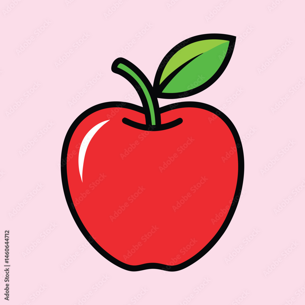 Fototapeta premium A Simple Illustration of a Red Apple with a Green Leaf