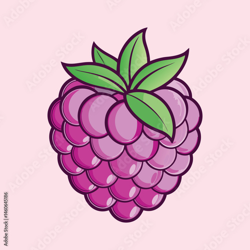 A Delightful Illustration of a Juicy Raspberry with Vibrant Green Leaves
