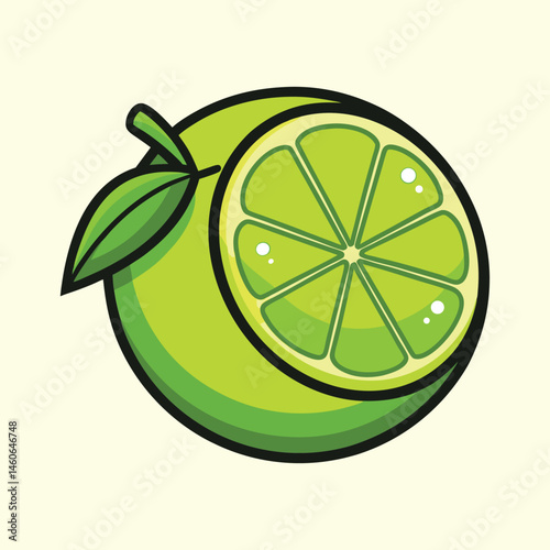 A vibrant illustration of a lime fruit showcasing a juicy crosssection revealing its zesty interior segments