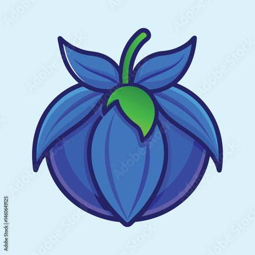 Vibrant Blue Flower Fruit Artistic Illustration Design Graphic Cartoon Botanical Nature