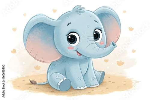 Cute Cartoon Baby Elephant Illustration in Pastel Colors – Child-Friendly Art for Nursery Decor
