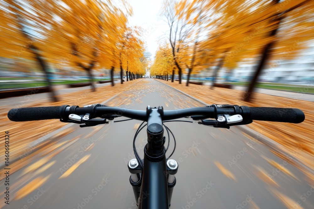 Naklejka premium Autumn Bike Ride: First-Person Perspective