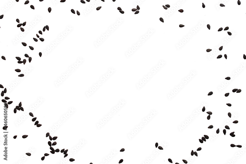 Obraz premium Black sesame seeds isolated on white background