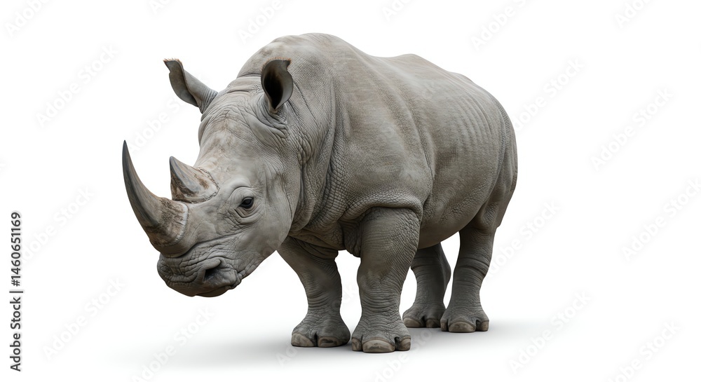Fototapeta premium White Rhino Standing on White Background