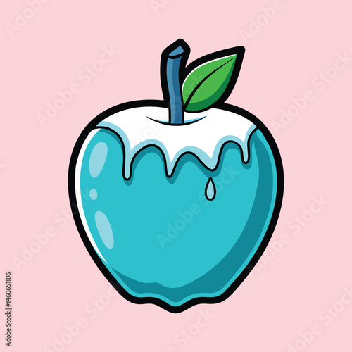 A Delicious Cartoon Illustration of a Blue Candy Apple with White Dripping Glaze