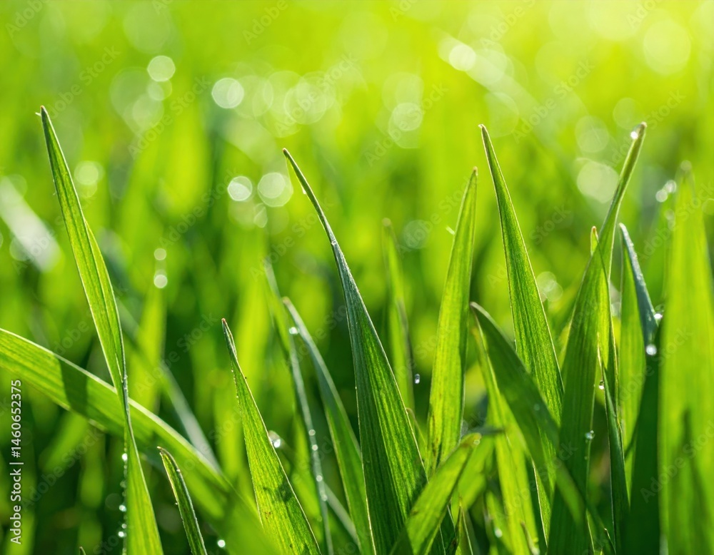 Fototapeta premium Close Up Of Dew Covered Green Grass