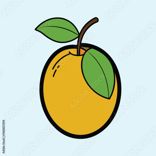 A vibrant illustration of a fresh juicy orange with green leaves
