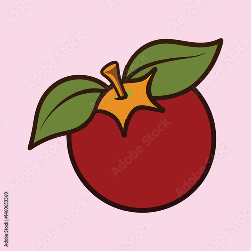 A Delicious Red Apple with Green Leaves Fresh Fruit Illustration