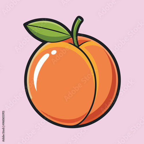 A Deliciously Juicy Cartoon Peach with a Green Leaf
