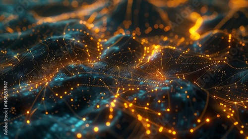 Digital network with glowing neural pathways and data nodes.