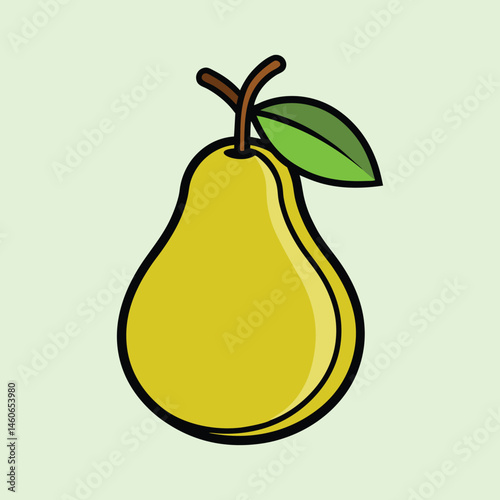 A Vibrant Illustration of a Ripe Yellow Pear with a Green Leaf