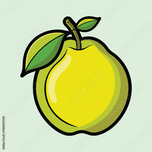 Guava fruit vector illustration, fresh tropical guava with green leaves, cartoon style organic fruit icon in EPS format for food packaging