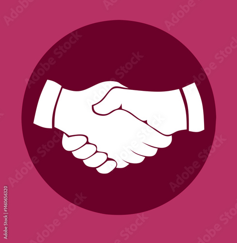 Shaking hands business vector illustration with abstract rays, symbol of success deal, happy partnership, greeting shake, casual handshaking agreement flat sign design isolated on green background