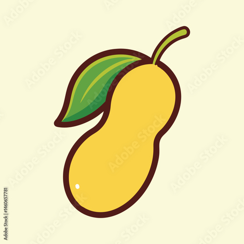 A Single Ripe Yellow Mango with a Green Leaf Illustration