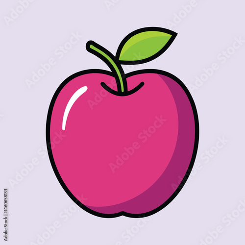 A Vibrant Pink Apple Illustration with a Green Leaf A Delightful Cartoon Style Fruit Image Perfect for Various Applications