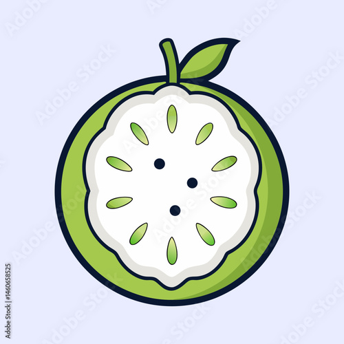A HalfSliced Cherimoya Fruit Illustration Featuring Vibrant Green and White Colors