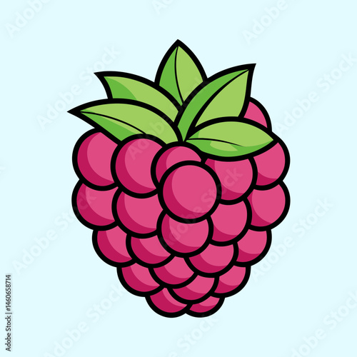 A Delightful Cartoon Raspberry Illustration Featuring Vibrant Colors and Bold Outlines