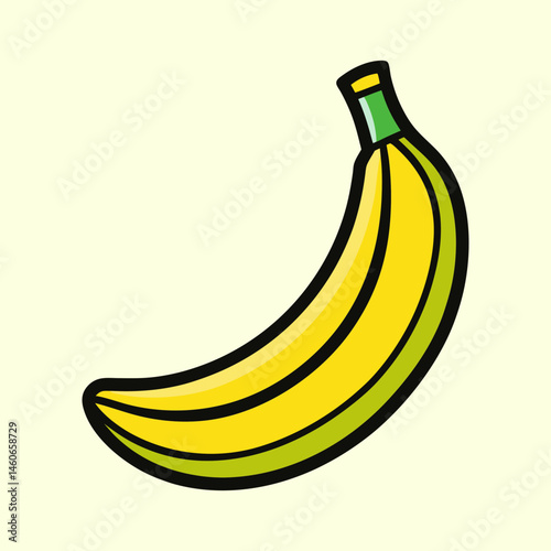 A Single Ripe Yellow Banana Illustration with Green Stem