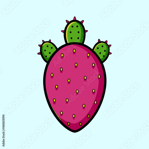 Vibrant Prickly Pear Cactus Fruit Illustration Cartoon Style Graphic Design