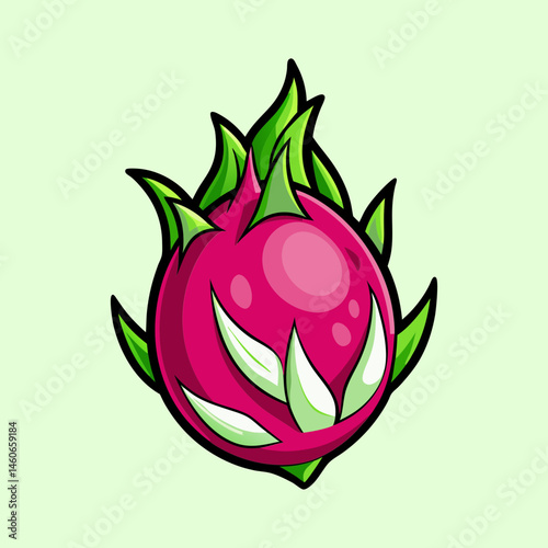 Vibrant Pink Dragon Fruit Illustration Cartoon Style Tropical Fruit Delicious Exotic Sweet Healthy Pitaya