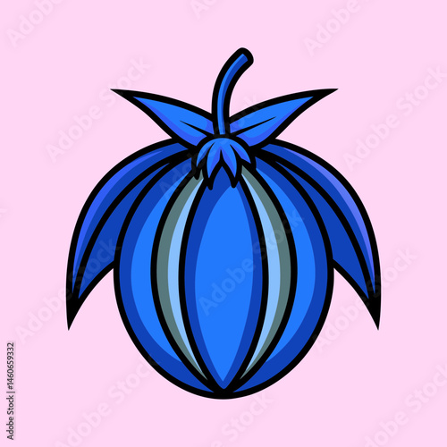 Vibrant Blue Floral Fruit Illustration Botanical Design Artistic Graphic Cartoon Style