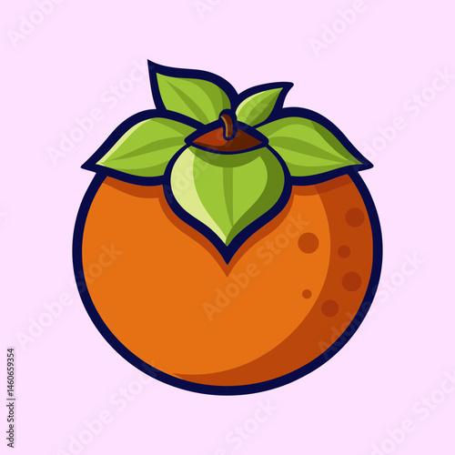 Vibrant Illustration of a Ripe Persimmon Fruit with Green Calyx