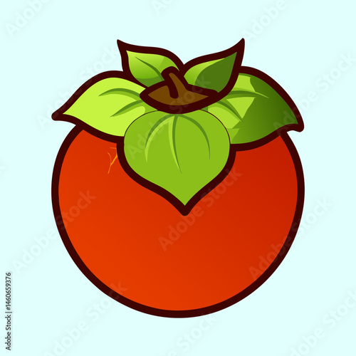 A vibrant illustration of a ripe persimmon fruit with its characteristic green calyx