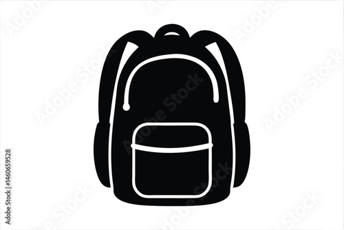 Backpack silhouette vector, School bag black silhouette, Backpack icon