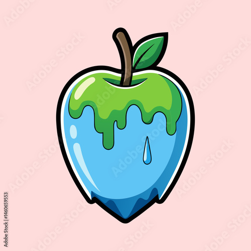 Melting Green and Blue Apple Cartoon Illustration Delicious Sweet Candy Fruit Dessert Treat