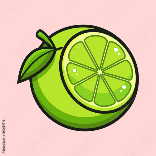 Vibrant Green Lime Fruit Illustration Half Cut Showing Zesty Interior Perfect for Summer Recipes and Refreshing Drinks