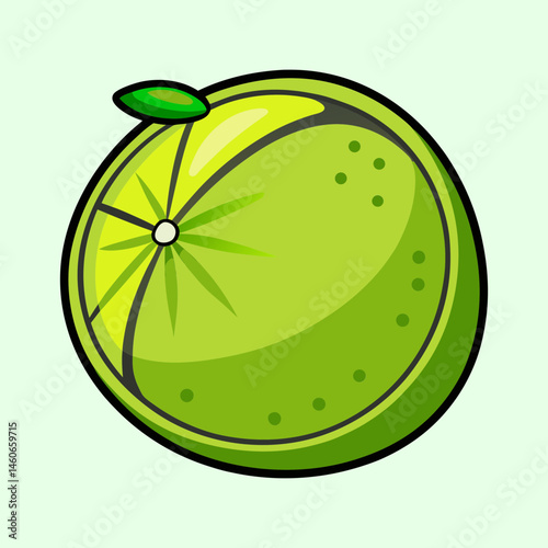 A Vibrant Illustration of a Juicy Green Lime Fruit with a Detailed Depiction of its Segments and a Small Leaf