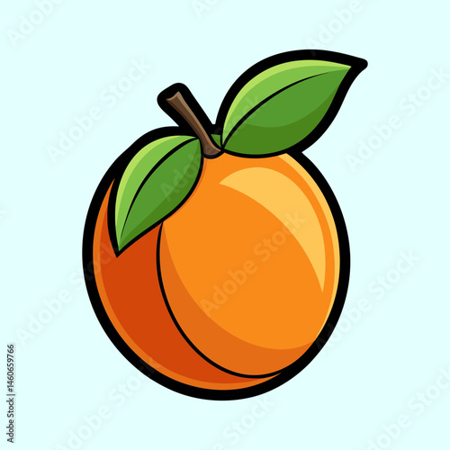 A Vibrant Illustration of a Ripe Apricot with Lush Green Leaves