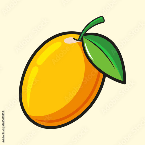 A Vibrant Illustration of a Single Ripe Yellow Plum with a Green Leaf