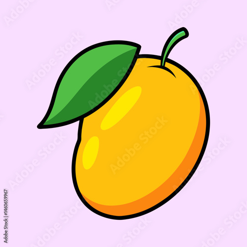 A Delightful Cartoon Mango with a Vibrant Green Leaf