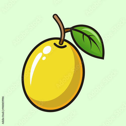 A Vibrant Illustration of a Single Yellow Lemon Fruit with a Green Leaf