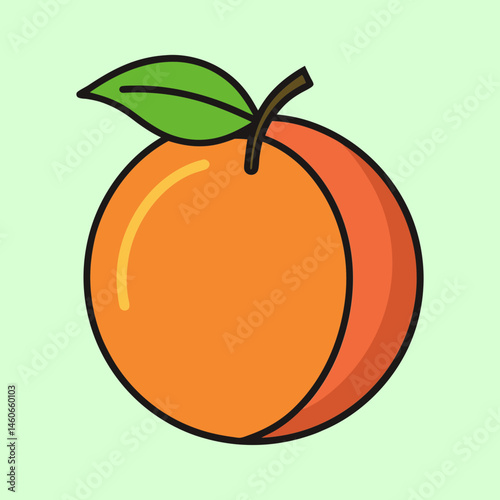 A single ripe peach with a green leaf illustration vibrant summer fruit healthy eating delicious juicy sweet stone fruit