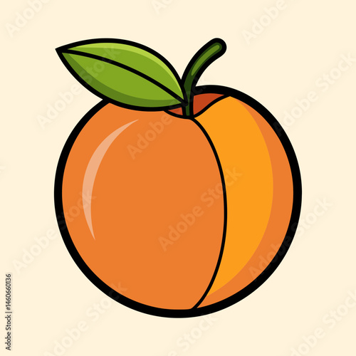 A Delicious Ripe Peach with Green Leaf Illustration