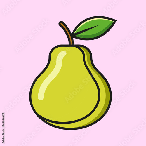 A Vibrant Illustration of a Ripe Yellow Pear with a Green Leaf
