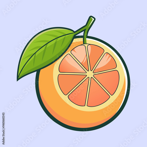 A Juicy Half Grapefruit with Green Leaf Illustration Vibrant Citrus Fruit Graphic Design Healthy Eating Vitamin C Refreshing Summer Fruit