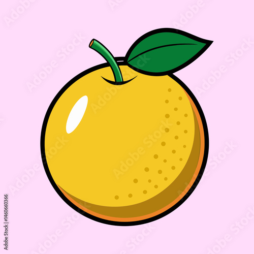 A Vibrant Illustration of a Juicy Orange Fruit with a Green Leaf