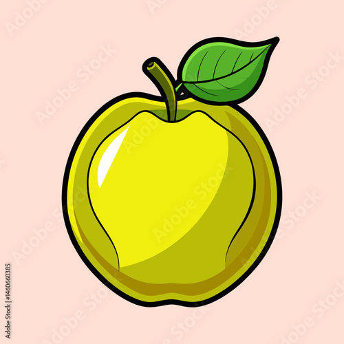 A Vibrant Illustration of a Single Yellow Apple with a Green Leaf