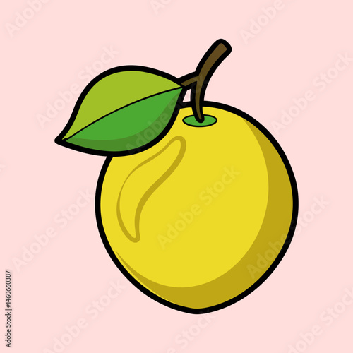 A Vibrant Illustration of a Single Yellow Citrus Fruit with a Green Leaf