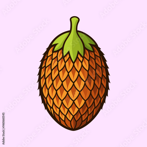 Vibrant Illustration of a Pineapplelike Fruit with Scaled Texture and Green Top