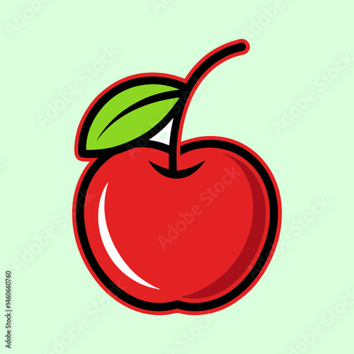 A single red apple with a green leaf illustration graphic design