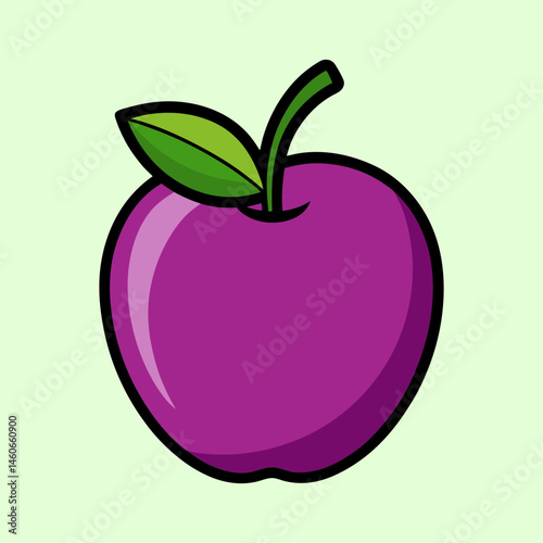 A vibrant purple apple with a single green leaf illustration graphic design