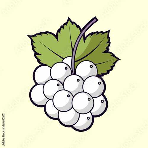 A Delightful Illustration of a Bunch of White Grapes with Lush Green Leaves