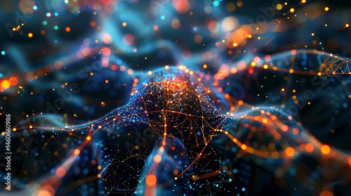Holographic neural network visualizing data flow and processing.