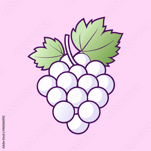 Illustration of a Bunch of White Grapes with Green Leaves