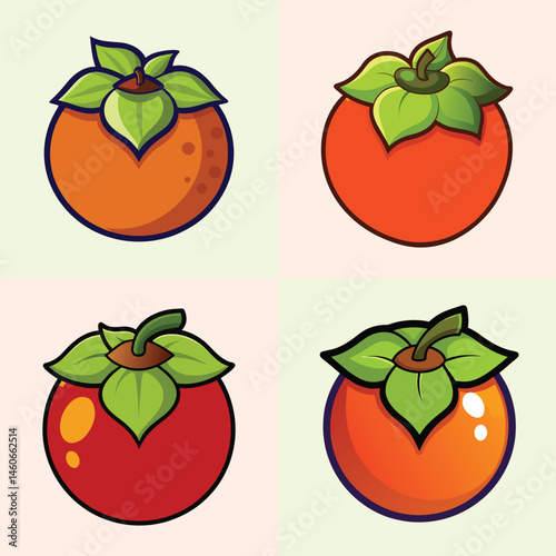 A Collection of Four Delightful Cartoon Persimmon Illustrations